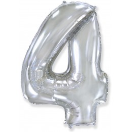 Воздушный шар Цифра 4, (40''/102 см), серебро